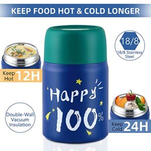 Thermos For Hot Food - 27 Oz Insulated Food Jar With Foldable Spoon & Fork, Leak Proof Food Thermos For Kids Adults, Double Walled Soup Thermos With Portable Food Bowl For School Office Outdoors (Dark Blue)