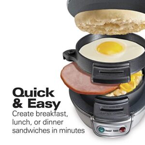 Hamilton Beach Breakfast Sandwich Maker, Black & Breakfast Sandwich Maker with Egg Cooker Ring, Customize Ingredients, Perfect for English Muffins, Croissants, Mini Waffles, Single, Silver