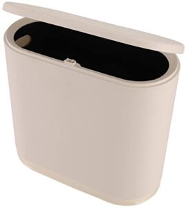 sooyee bathroom trash can with lid, 2.4 gallon slim smart can, small plastic bin, 10 l narrow waste basket for bedroom, kitchen, office, cream white