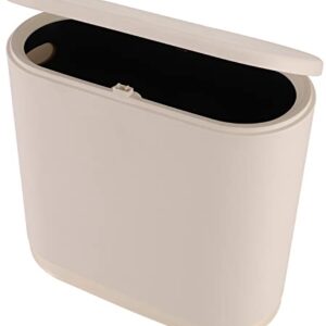 Sooyee Bathroom Trash Can with Lid, 2.4 Gallon Slim Smart Can, Small Plastic Bin, 10 L Narrow Waste Basket for Bedroom, Kitchen, Office, Cream White