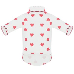 Cute Soft Dog Vest Roll Collar Breathable Doggy Shirts Clothes with Red Heart for Small and Medium Dogs and Cats Birthday Holiday Party (White-red, M)