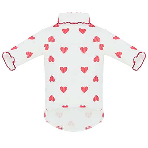 Cute Soft Dog Vest Roll Collar Breathable Doggy Shirts Clothes with Red Heart for Small and Medium Dogs and Cats Birthday Holiday Party (White-red, M)