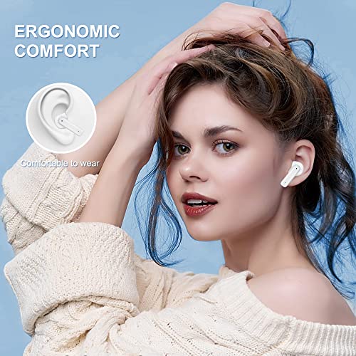 Travelove Wireless Earbuds, 2023 New Bluetooth Headphones Built-in 4 Mics Deep Bass, Wireless Earphones Noise Canceling, USB-C Fast Charge, 25H Playtime, IPX5 Waterproof for iPhone/Android