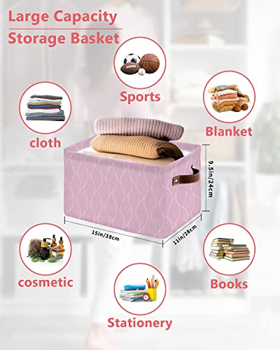 Pink Geometry Storage Bins 2 Pack, Large Waterproof Storage Baskets for Shelves Closet, Modern White Wave Abstract Aesthetics Storage Basket Foldable Storage Box Cube Storage Organizer with Handles