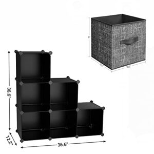 SONGMICS Storage Cubes and Cube Storage Organizer Bundle, 11-Inch Non-Woven Fabric Bins with Double Handles, 6 Cube Closet Organizers and Storage, Black UROB026B01 and ULPC06H