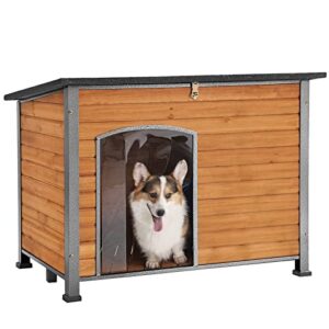 dog house for small to large sized dogs - indoor outdoor doghouse puppy shelter with elevated floor, durable waterproof dog kennel, dog home with iron frame - anti bite