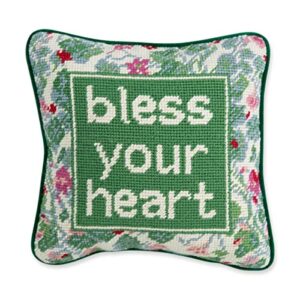 furbish handmade needlepoint decorative throw pillow - bless your heart - 10" x 10" - small embroidered accent pillow for bed, chair, couch, sofa - aesthetic preppy home decor