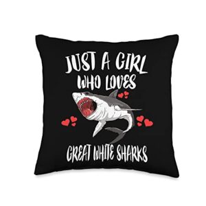 great white sharks just a girl who loves white sharks throw pillow, 16x16, multicolor