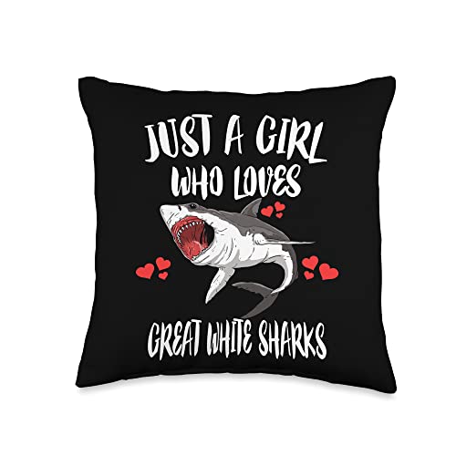 Great White Sharks Just A Girl Who Loves White Sharks Throw Pillow, 16x16, Multicolor