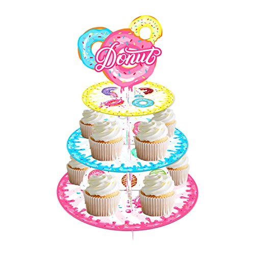 Donut Party Party Supplies-Donut Grow Up Theme 3 Tier Cupcake Stand Birthday Dessert Display Stand for Doughnut Happy Birthday Cake Decor