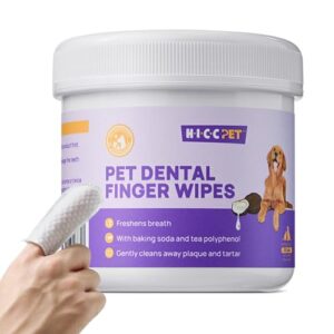 hicc pet teeth cleaning wipes for dogs & cats, remove bad breath by removing plaque and tartar buildup no-rinse dog finger toothbrush, disposable gentle cleaning & gum care pet wipes, 50 counts