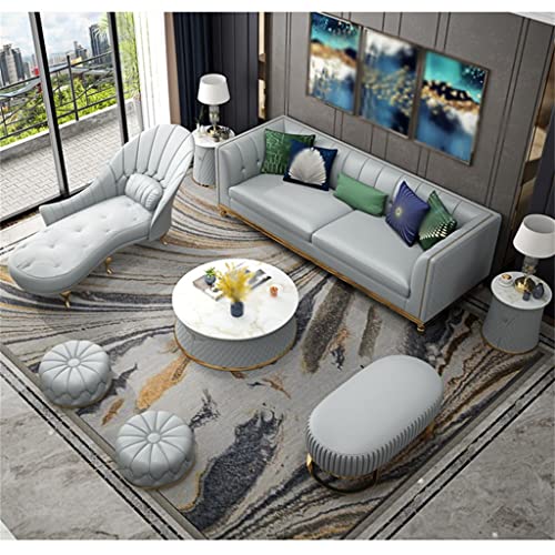 FZZDP Postmodern Hong Kong Style Leather Sofa Three-Piece Apartment Sofa Living Room Furniture