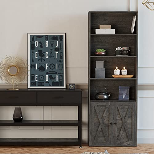 IRONCK Industrial Bookshelves and Bookcases with Doors Floor Standing 6 Shelf Display Storage Shelves 70 in Tall Bookcase Home Decor Furniture for Home Office, Living Room