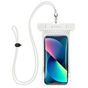 seawisp waterproof phone pouch [floating airbag design] universal ipx8 cellphone case dry bag with lanyard for iphone 14 13 12 11 pro mini xs xr x 8 7 plus phones up to 6.9'' for beach vacation, white