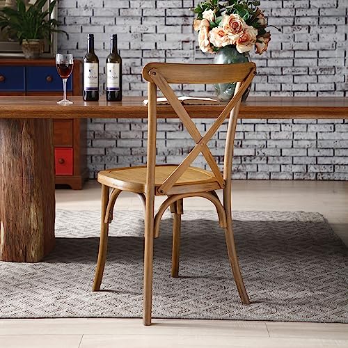 KEVINSPACE X-Back Chair Set of 2, Dining Chair Furniture 2-Pack, Retro Natural Mid Century Chair Modern Farmhouse Cross Back Chair for Kitchen 16.1" x17.3"x 35", Natural