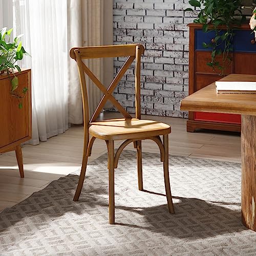 KEVINSPACE X-Back Chair Set of 2, Dining Chair Furniture 2-Pack, Retro Natural Mid Century Chair Modern Farmhouse Cross Back Chair for Kitchen 16.1" x17.3"x 35", Natural