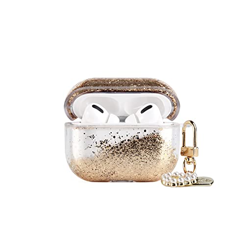 QIXIU Quicksand Headphone Case Compatible with AirPods Pro,Kawaii Cute Sparkle Liquid Protective Case,Funny Creative Hard Clear Airpods Pro Cover with Keychain (Gold,AirPods Pro)