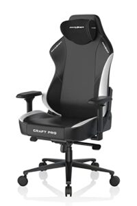 dxracer craft pro gaming chair, high density memory foam, 4d armrests, adjustable recline with extra wide and thick cushion, standard, black & white