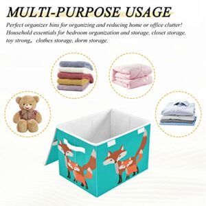 innewgogo Fox Storage Bins with Lids for Organizing Organizer Containers with Handles Oxford Cloth Storage Cube Box for Home