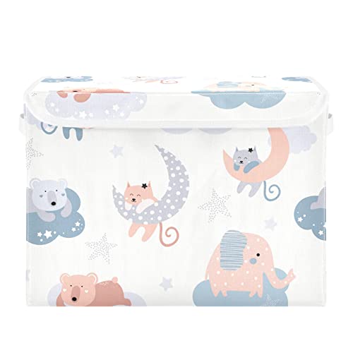 innewgogo Cute Cats Elephants Bears Storage Bins with Lids for Organizing Storage Bin with Handles Oxford Cloth Storage Cube Box for Books