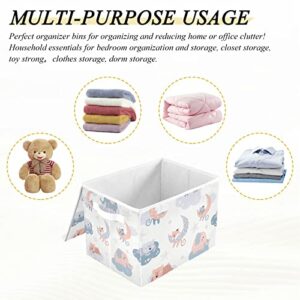 innewgogo Cute Cats Elephants Bears Storage Bins with Lids for Organizing Storage Bin with Handles Oxford Cloth Storage Cube Box for Books