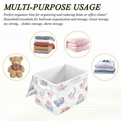 innewgogo Cute Cats Elephants Bears Storage Bins with Lids for Organizing Storage Bin with Handles Oxford Cloth Storage Cube Box for Books