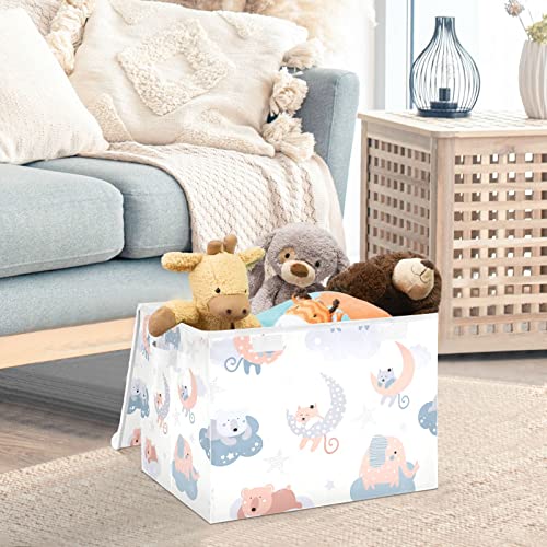 innewgogo Cute Cats Elephants Bears Storage Bins with Lids for Organizing Storage Bin with Handles Oxford Cloth Storage Cube Box for Books