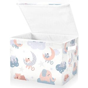 innewgogo Cute Cats Elephants Bears Storage Bins with Lids for Organizing Storage Bin with Handles Oxford Cloth Storage Cube Box for Books