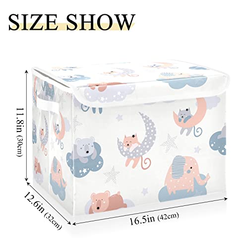 innewgogo Cute Cats Elephants Bears Storage Bins with Lids for Organizing Storage Bin with Handles Oxford Cloth Storage Cube Box for Books