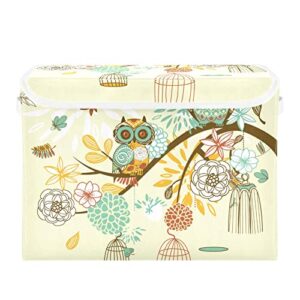 innewgogo Owl Autumn Floral Storage Bins with Lids for Organizing Foldable Storage Box With Lid with Handles Oxford Cloth Storage Cube Box for Pets Toys