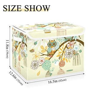 innewgogo Owl Autumn Floral Storage Bins with Lids for Organizing Foldable Storage Box With Lid with Handles Oxford Cloth Storage Cube Box for Pets Toys