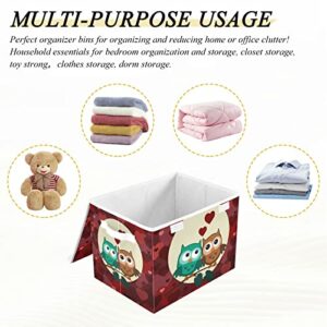 innewgogo Owls Valentines Day Storage Bins with Lids for Organizing Storage Baskets with Handles Oxford Cloth Storage Cube Box for Dog Toys