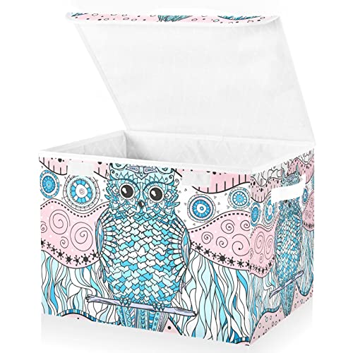 innewgogo Mandala Owl Storage Bins with Lids for Organizing Storage Baskets with Handles Oxford Cloth Storage Cube Box for Dog Toys