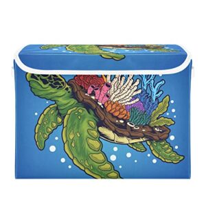 innewgogo sea turtle coral storage bins with lids for organizing foldable storage bins with handles oxford cloth storage cube box for pets toys