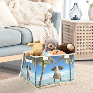 innewgogo Elephant Hammock Beach Storage Bins with Lids for Organizing Baskets Cube with Cover with Handles Oxford Cloth Storage Cube Box for Dog Toys