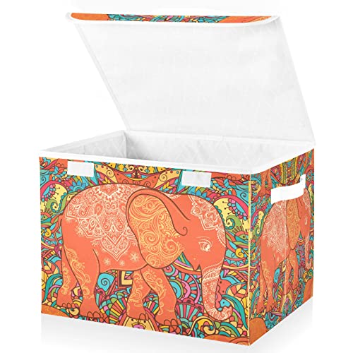 innewgogo Elephant African Storage Bins with Lids for Organizing Dust-proof Storage Bins with Handles Oxford Cloth Storage Cube Box for Living Room