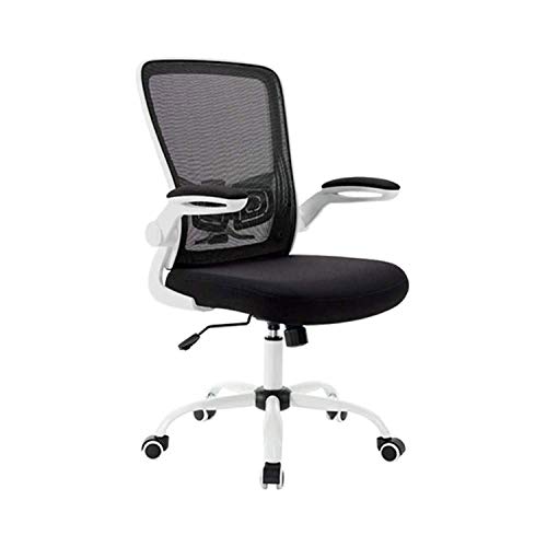 LUKEO Furniture Mid Back Black Mesh Swivel Ergonomic Task Office Chair with Flip Up Arms