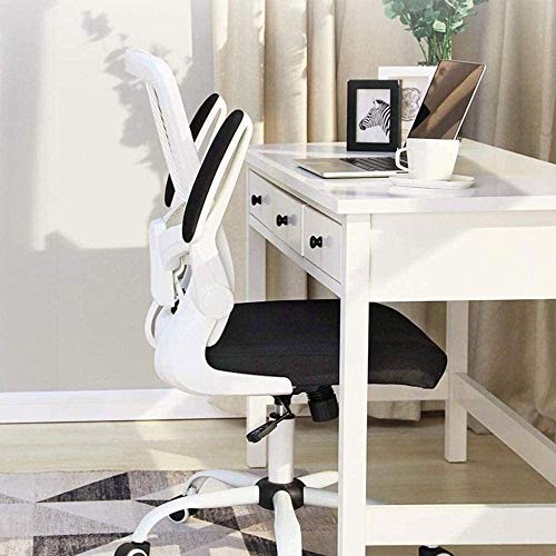 LUKEO Furniture Mid Back Black Mesh Swivel Ergonomic Task Office Chair with Flip Up Arms