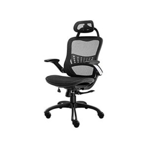 lukeo ergonomic office chair desk chair adjustable seat cushion and headrest, breathable mesh backrest, black (no footrest)