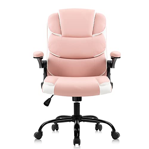 TFIIEXFL Office Chairs Pink Desk Chair with Arms PU Leather Computer Chair for