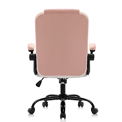 TFIIEXFL Office Chairs Pink Desk Chair with Arms PU Leather Computer Chair for