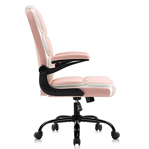 TFIIEXFL Office Chairs Pink Desk Chair with Arms PU Leather Computer Chair for