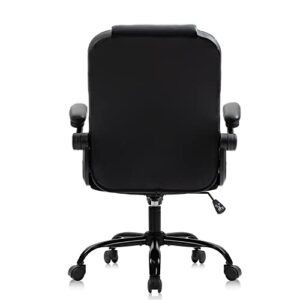 TFIIEXFL Office Chairs Desk Chair Black Leather Computer Armchair for Man and Women