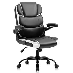 TFIIEXFL Office Chairs Desk Chair Black Leather Computer Armchair for Man and Women