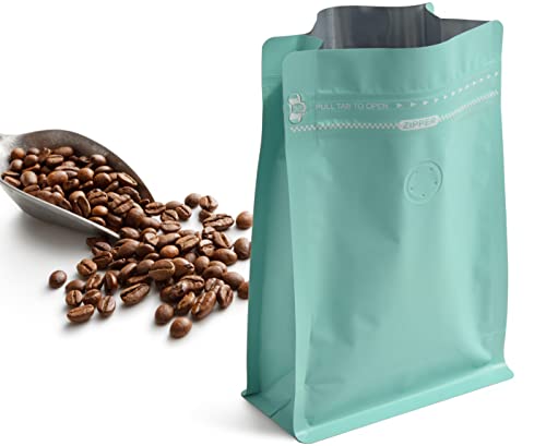 50 Pieces 0.5 LB Blue Green Coffee Bags with Aluminum Foil Liner Pack of 50, High Barrier Coffee Pouches with Degassing Valve, Ziplock Food Storage Bags with Pull Tape, 8oz/0.5lb/250gram