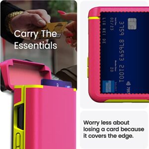 X-FOUR Compatible with Galaxy Z Flip 4 Case with [ Card Slot ] [ Hinge Protection ] for Samsung Galaxy Z Flip 4 5G Case with Card Holder Hard PC Shockproof Protective Cover - Neon Pink