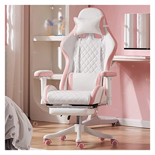 TFIIEXFL Ergonomic Leather Chair Girls Home Office Comfortable Game Swivel Chair Gamer Live Computer Chair (Color : E, Size : 1)