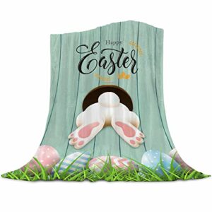 Abaysto Easter Throw Blanket for Kids Warm Plush Fleece Blanket Flannel Bed Blanket Bunny Tail Easter Eggs Rabbit Spring Flowers Lightweight Easter Blanket for Sofa Bed Couch 40"x50"