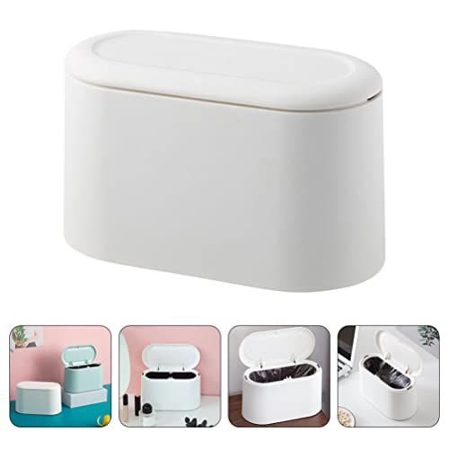 Veemoon Mini Wastebasket Trash Can Tiny Desktop Waste Garbage Bin with Swing Lid for Home Office Kitchen Vanity Tabletop - White Office Trash Garbage Cans Garbage Cans Mini Garbage Cans