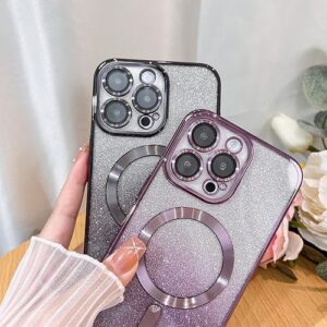 Illians Glitter Case for iPhone 14 Pro Max (Compatible with MagSafe) Camera Lens Protector Bling Plating Case Shockproof Protection Anti-Scratch iPhone 14 Pro Max Case for Women Men - Purple